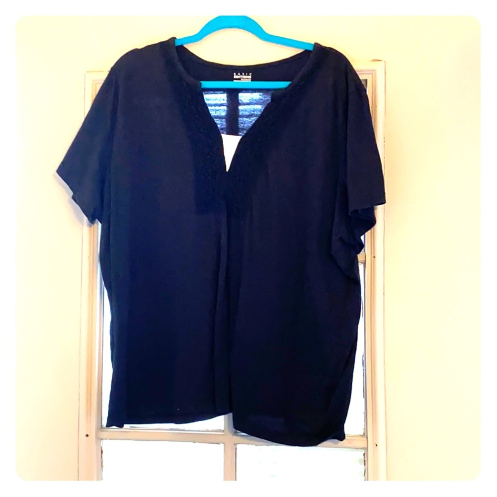 Basic Editions Black Embroidered Tee